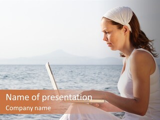 Laptop By The Beach PowerPoint Template