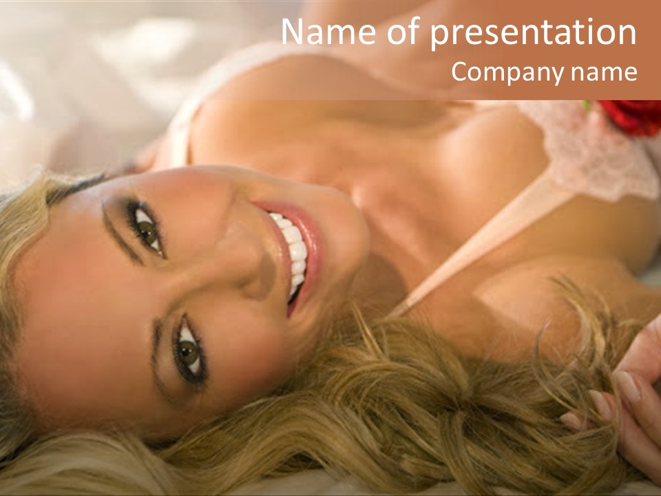 A Beautiful Woman Laying On Top Of A Bed PowerPoint Template