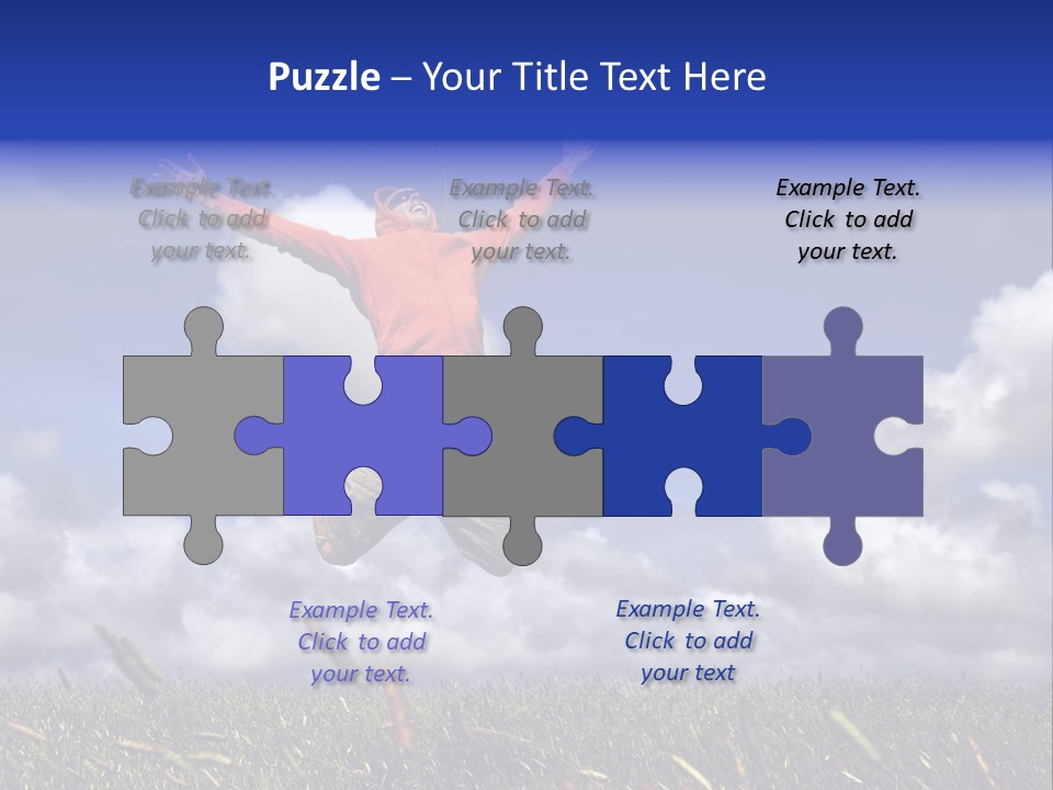 Man Jumping On A Green Meadow With A Beautiful Cloudy Sky PowerPoint Template