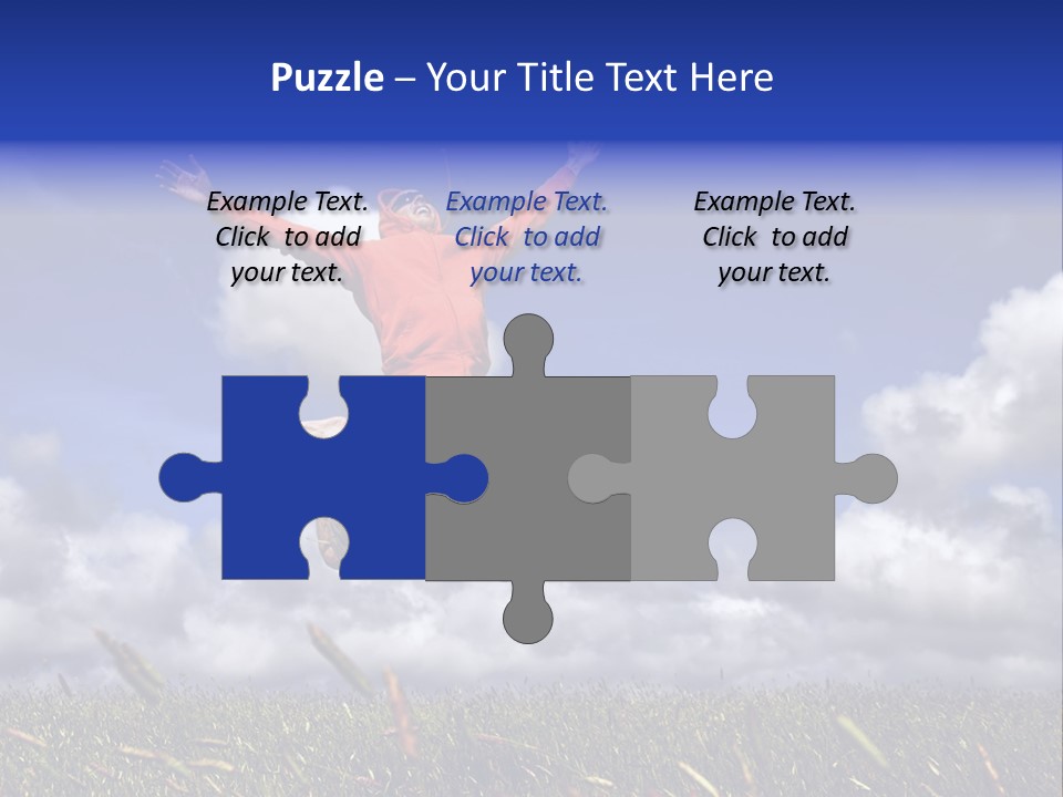 Man Jumping On A Green Meadow With A Beautiful Cloudy Sky PowerPoint Template