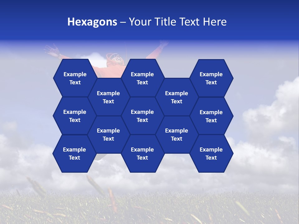 Man Jumping On A Green Meadow With A Beautiful Cloudy Sky PowerPoint Template