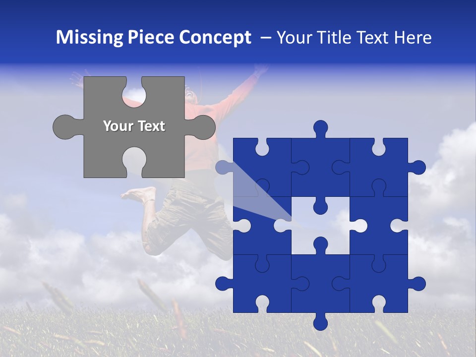 Man Jumping On A Green Meadow With A Beautiful Cloudy Sky PowerPoint Template