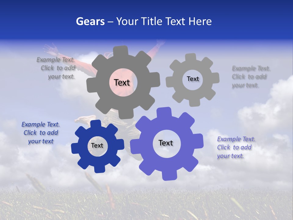 Man Jumping On A Green Meadow With A Beautiful Cloudy Sky PowerPoint Template