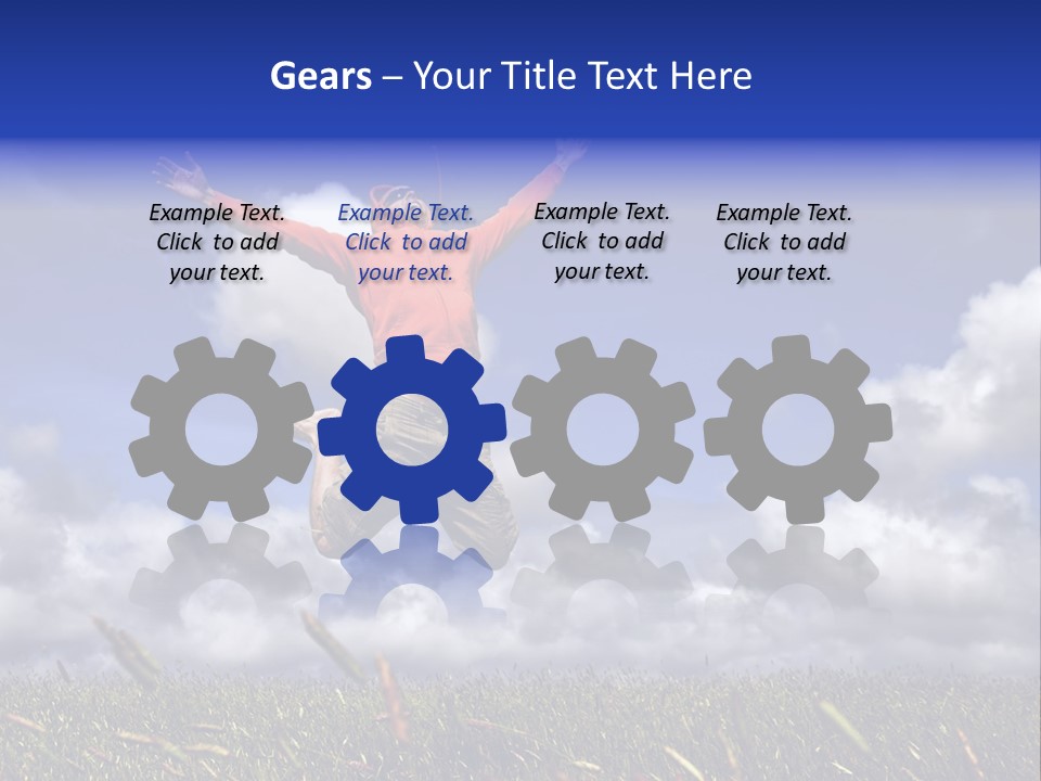 Man Jumping On A Green Meadow With A Beautiful Cloudy Sky PowerPoint Template