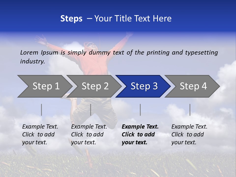 Man Jumping On A Green Meadow With A Beautiful Cloudy Sky PowerPoint Template