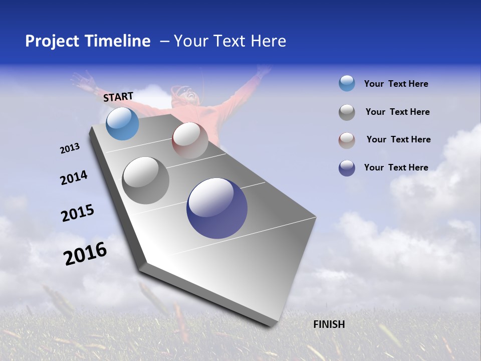 Man Jumping On A Green Meadow With A Beautiful Cloudy Sky PowerPoint Template