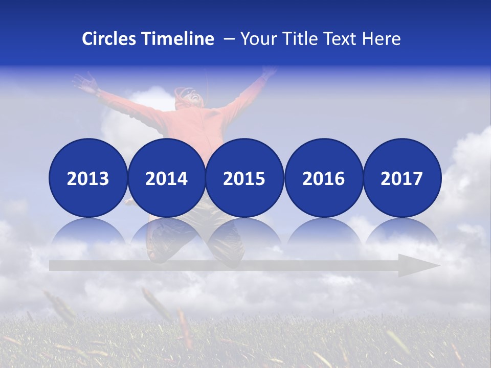 Man Jumping On A Green Meadow With A Beautiful Cloudy Sky PowerPoint Template