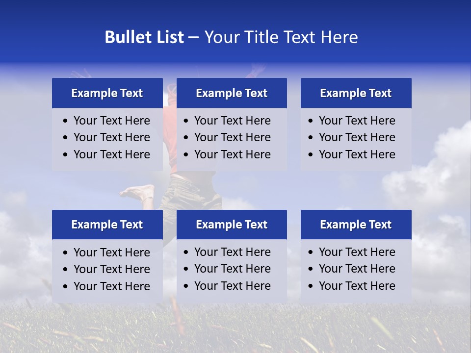 Man Jumping On A Green Meadow With A Beautiful Cloudy Sky PowerPoint Template