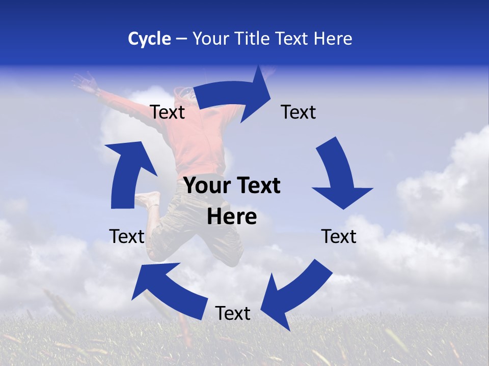 Man Jumping On A Green Meadow With A Beautiful Cloudy Sky PowerPoint Template