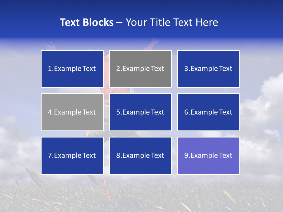 Man Jumping On A Green Meadow With A Beautiful Cloudy Sky PowerPoint Template