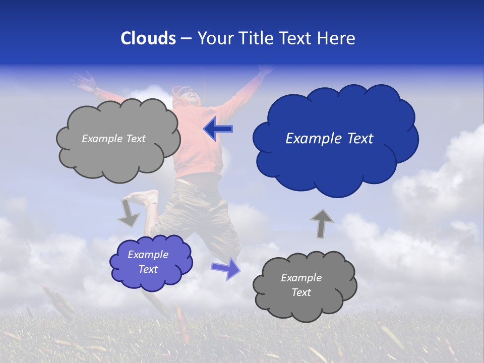 Man Jumping On A Green Meadow With A Beautiful Cloudy Sky PowerPoint Template