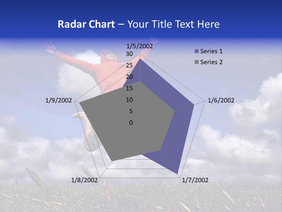 Man Jumping On A Green Meadow With A Beautiful Cloudy Sky PowerPoint Template