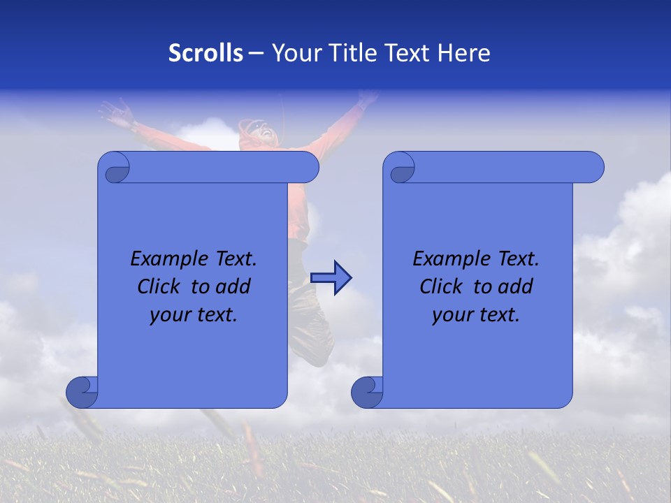 Man Jumping On A Green Meadow With A Beautiful Cloudy Sky PowerPoint Template