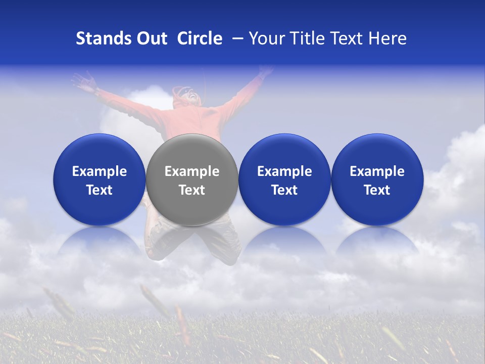 Man Jumping On A Green Meadow With A Beautiful Cloudy Sky PowerPoint Template