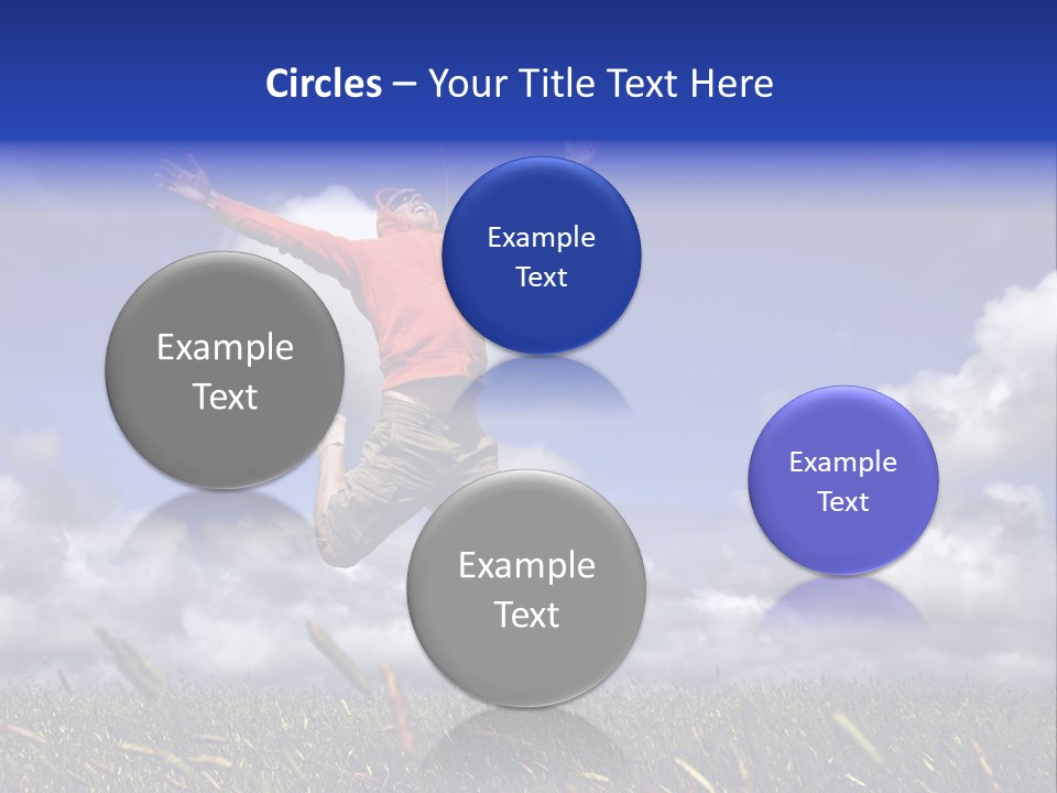 Man Jumping On A Green Meadow With A Beautiful Cloudy Sky PowerPoint Template