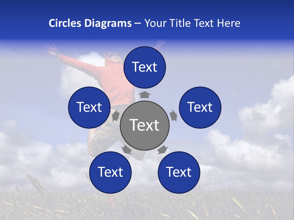 Man Jumping On A Green Meadow With A Beautiful Cloudy Sky PowerPoint Template