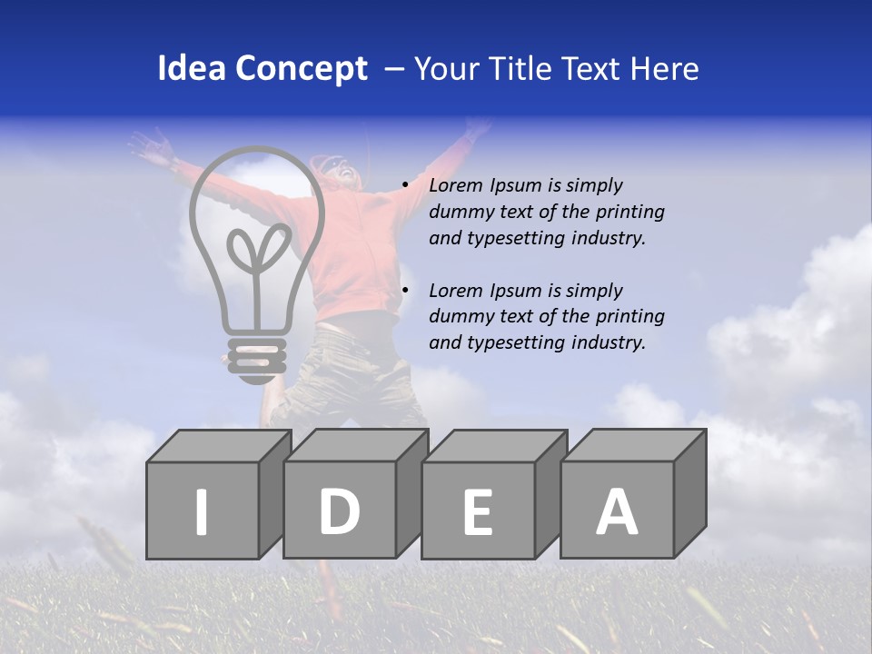 Man Jumping On A Green Meadow With A Beautiful Cloudy Sky PowerPoint Template