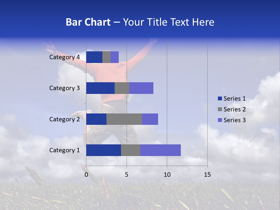Man Jumping On A Green Meadow With A Beautiful Cloudy Sky PowerPoint Template