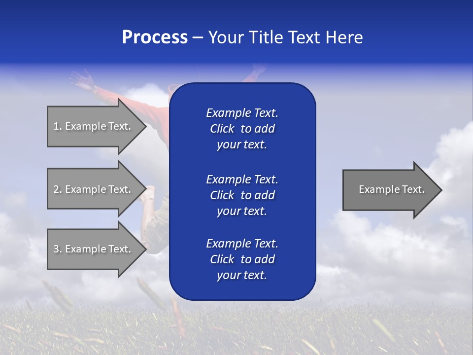 Man Jumping On A Green Meadow With A Beautiful Cloudy Sky PowerPoint Template
