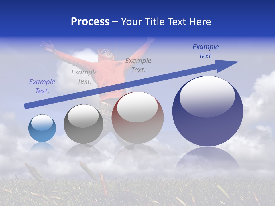 Man Jumping On A Green Meadow With A Beautiful Cloudy Sky PowerPoint Template