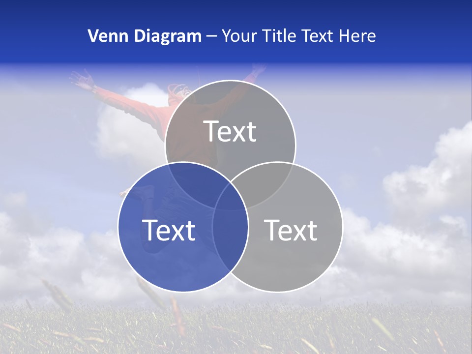 Man Jumping On A Green Meadow With A Beautiful Cloudy Sky PowerPoint Template