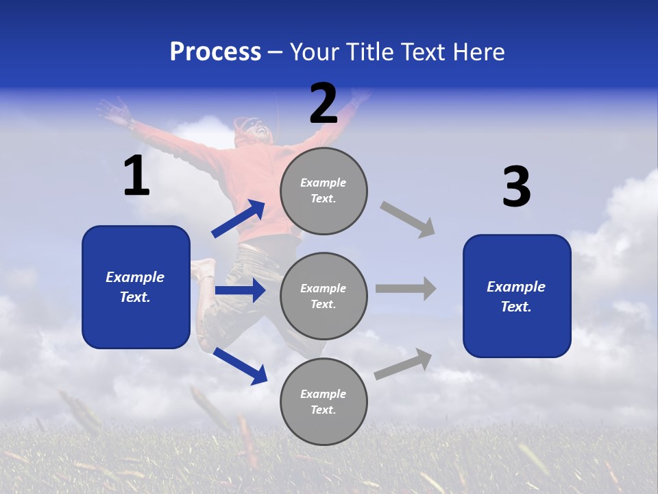 Man Jumping On A Green Meadow With A Beautiful Cloudy Sky PowerPoint Template