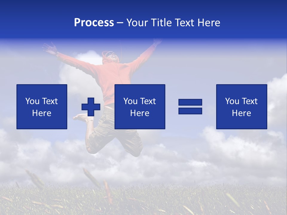 Man Jumping On A Green Meadow With A Beautiful Cloudy Sky PowerPoint Template