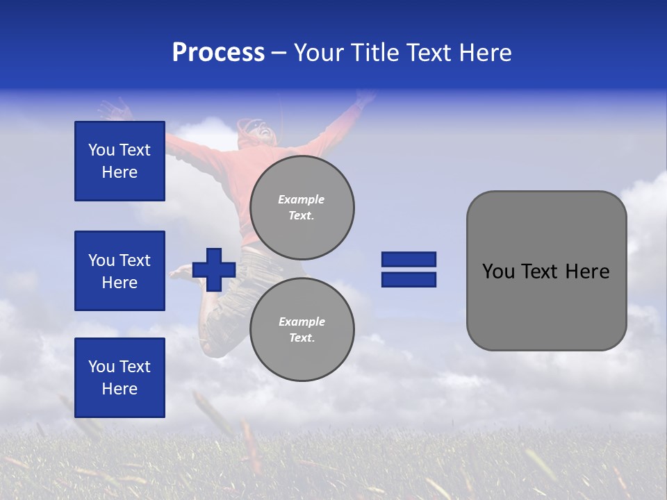 Man Jumping On A Green Meadow With A Beautiful Cloudy Sky PowerPoint Template