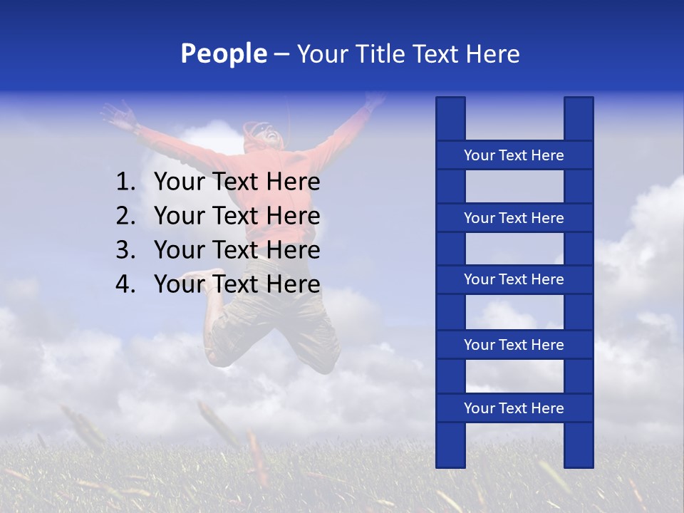 Man Jumping On A Green Meadow With A Beautiful Cloudy Sky PowerPoint Template