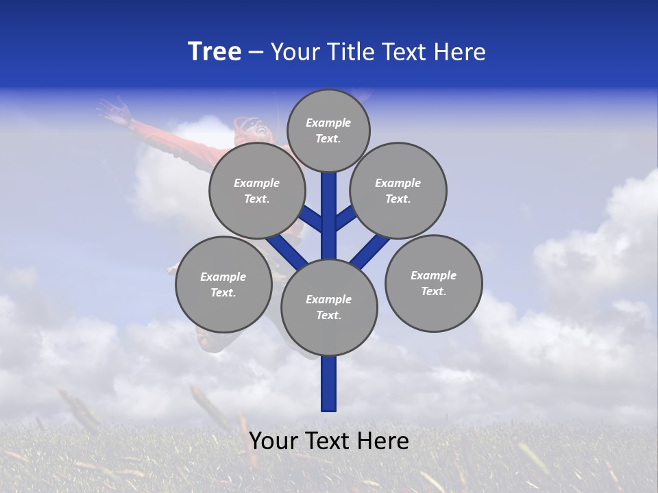 Man Jumping On A Green Meadow With A Beautiful Cloudy Sky PowerPoint Template