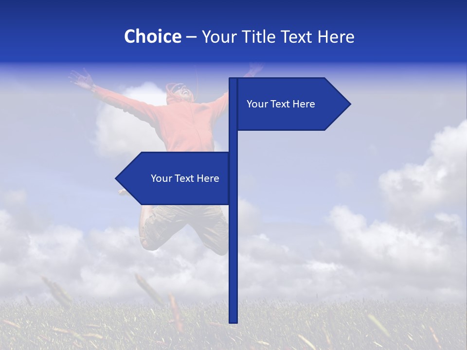 Man Jumping On A Green Meadow With A Beautiful Cloudy Sky PowerPoint Template