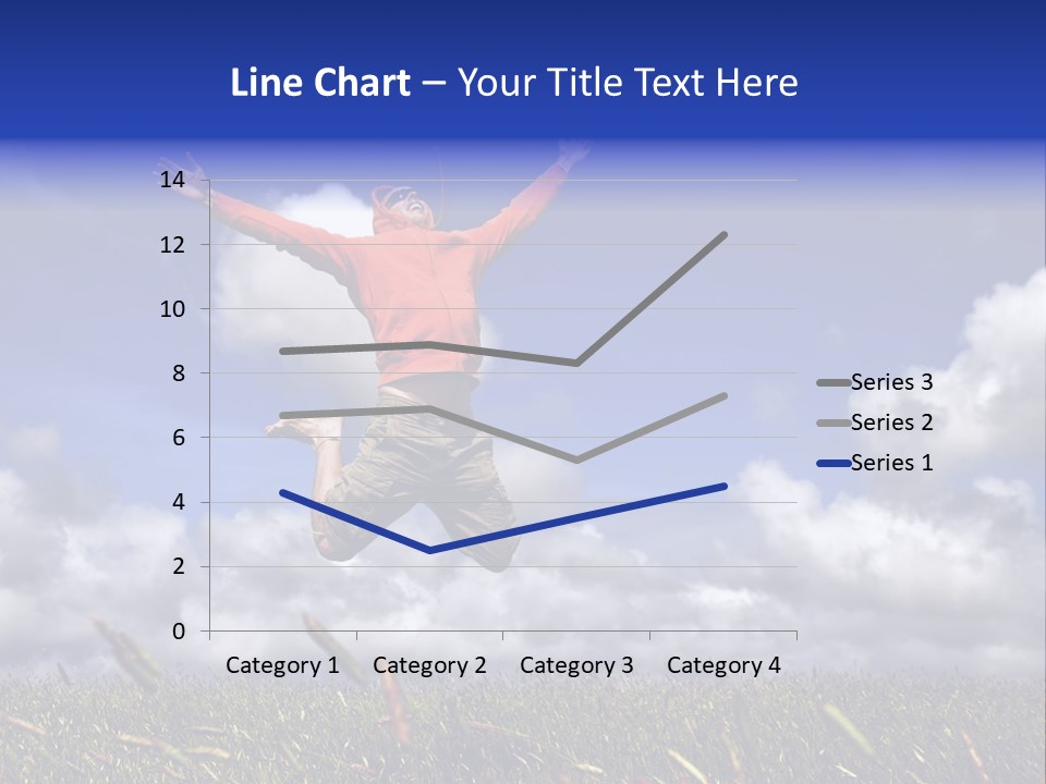 Man Jumping On A Green Meadow With A Beautiful Cloudy Sky PowerPoint Template