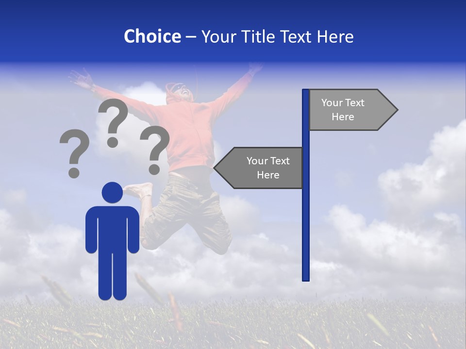 Man Jumping On A Green Meadow With A Beautiful Cloudy Sky PowerPoint Template