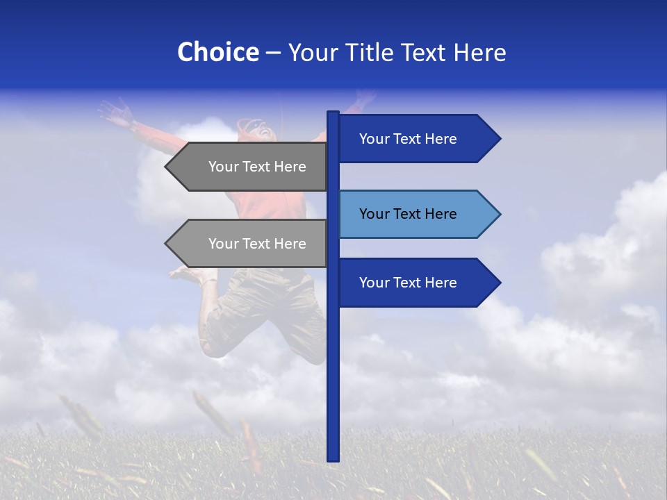 Man Jumping On A Green Meadow With A Beautiful Cloudy Sky PowerPoint Template