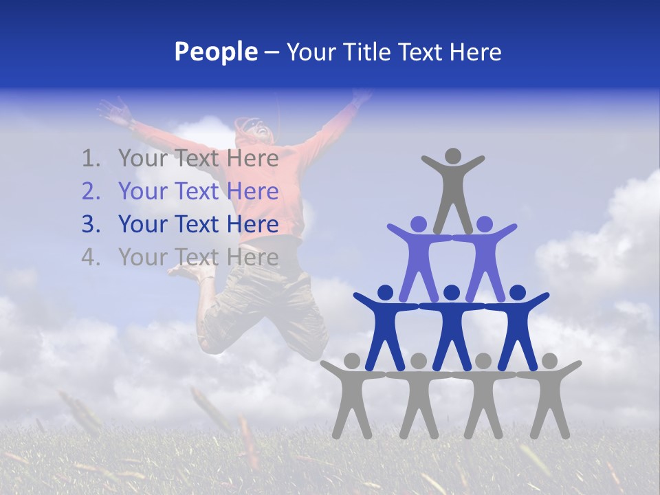 Man Jumping On A Green Meadow With A Beautiful Cloudy Sky PowerPoint Template