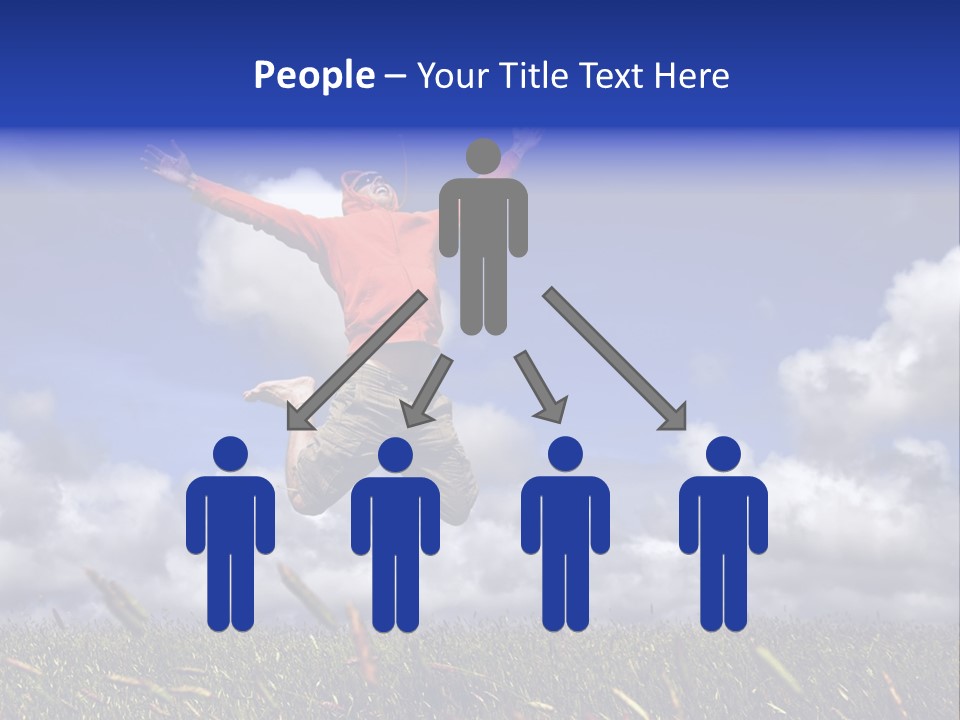 Man Jumping On A Green Meadow With A Beautiful Cloudy Sky PowerPoint Template