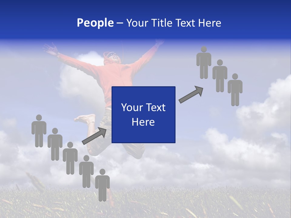 Man Jumping On A Green Meadow With A Beautiful Cloudy Sky PowerPoint Template