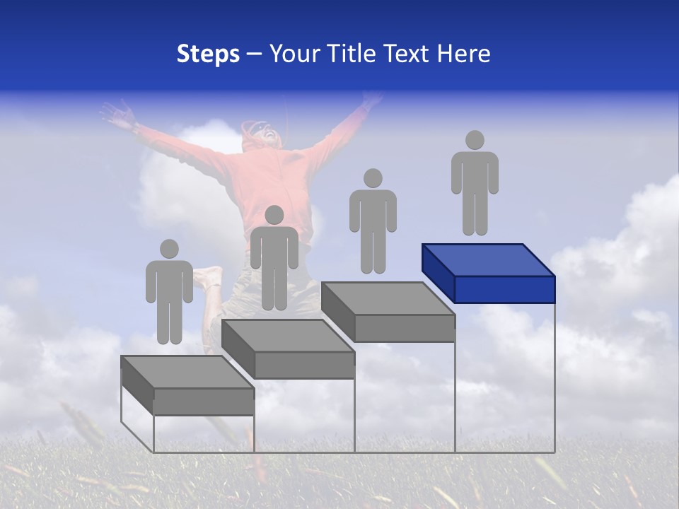 Man Jumping On A Green Meadow With A Beautiful Cloudy Sky PowerPoint Template