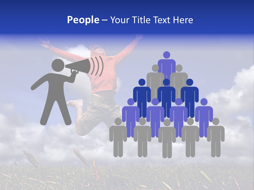 Man Jumping On A Green Meadow With A Beautiful Cloudy Sky PowerPoint Template