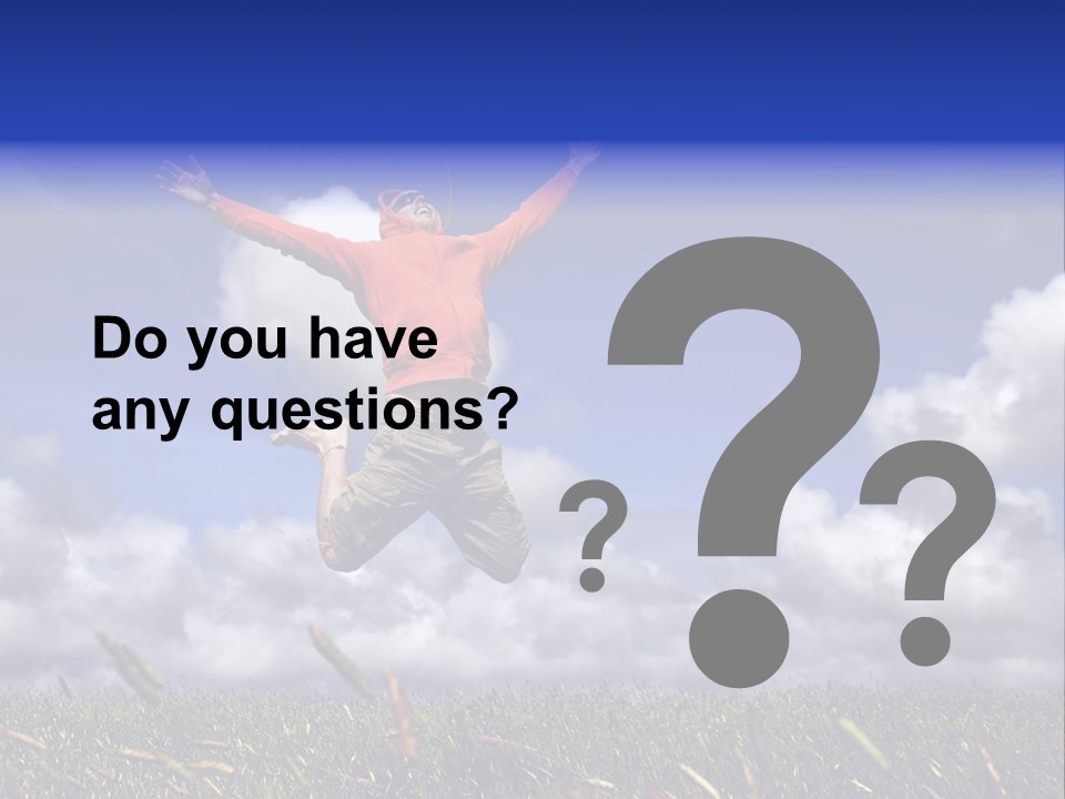 Man Jumping On A Green Meadow With A Beautiful Cloudy Sky PowerPoint Template
