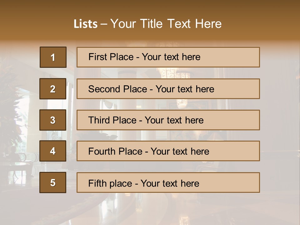 Large Interior With High Ceiling And Posh Chandeliers PowerPoint Template