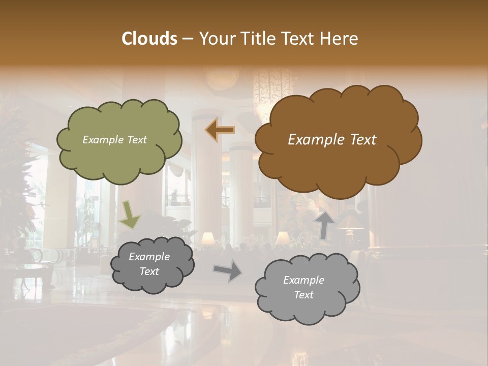 Large Interior With High Ceiling And Posh Chandeliers PowerPoint Template