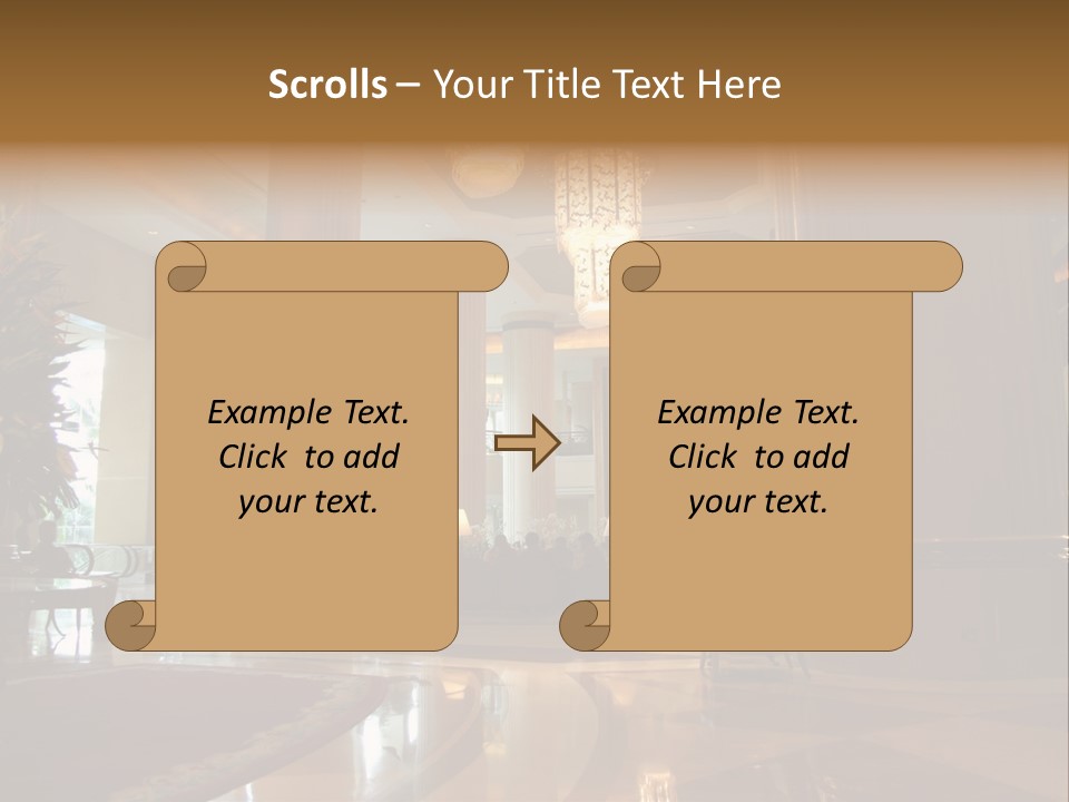 Large Interior With High Ceiling And Posh Chandeliers PowerPoint Template