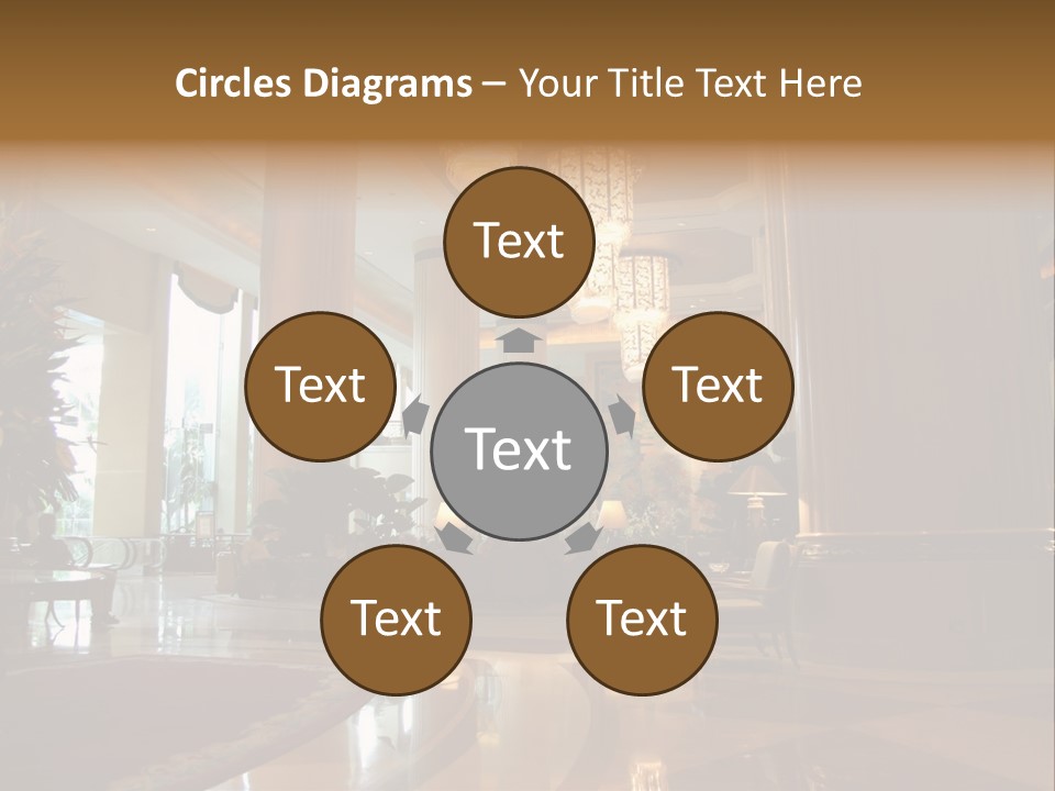 Large Interior With High Ceiling And Posh Chandeliers PowerPoint Template