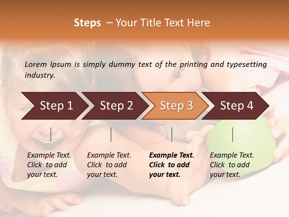 Two Beautiful Children Struggle For Apple Over White PowerPoint Template