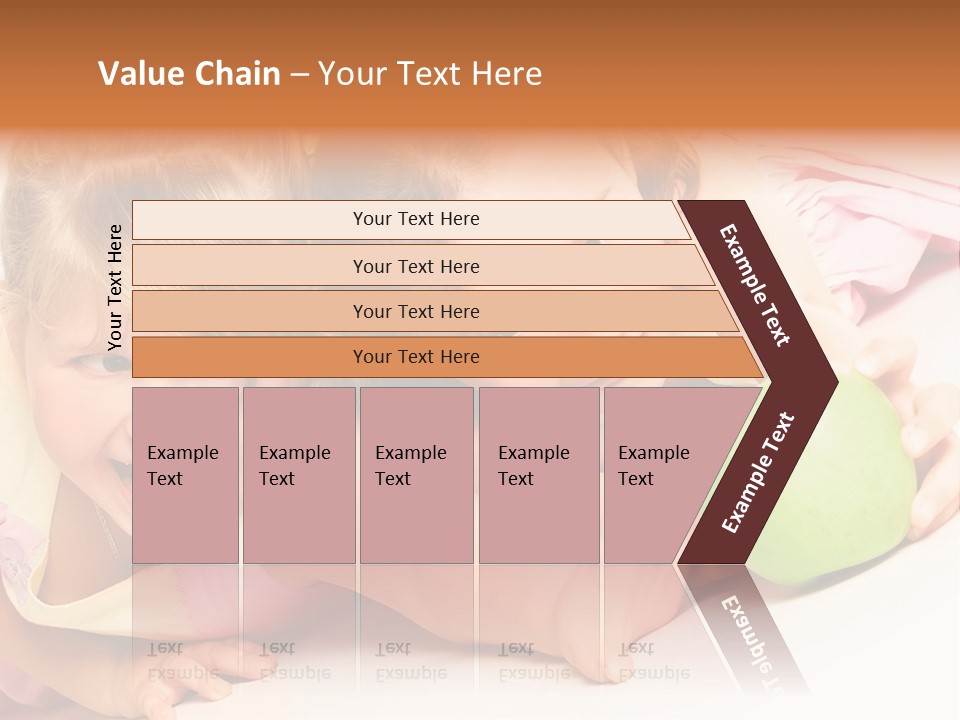 Two Beautiful Children Struggle For Apple Over White PowerPoint Template