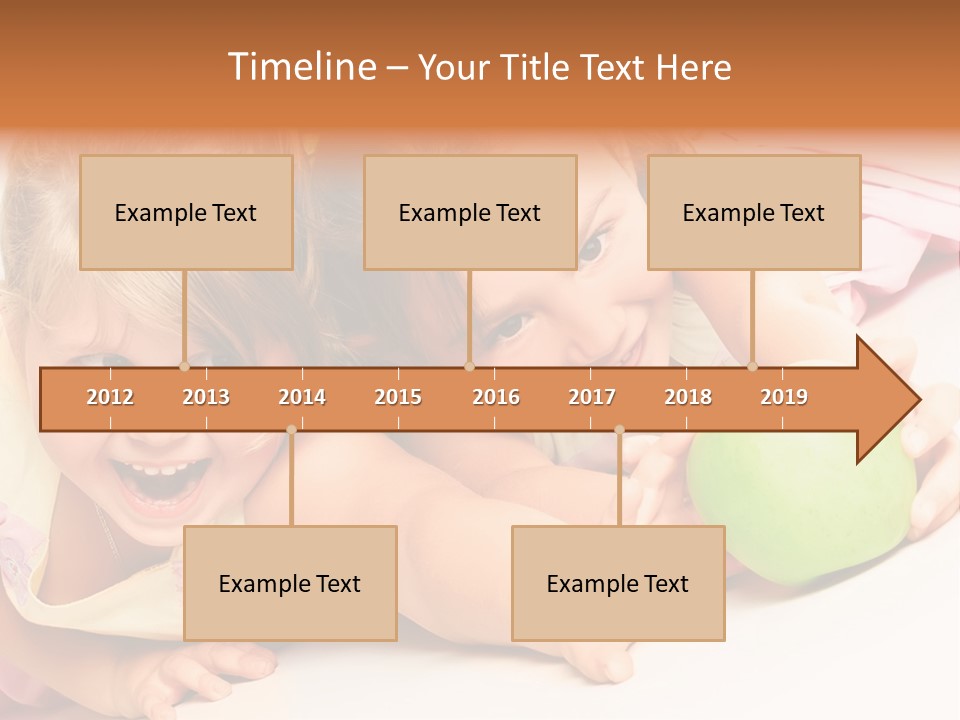 Two Beautiful Children Struggle For Apple Over White PowerPoint Template