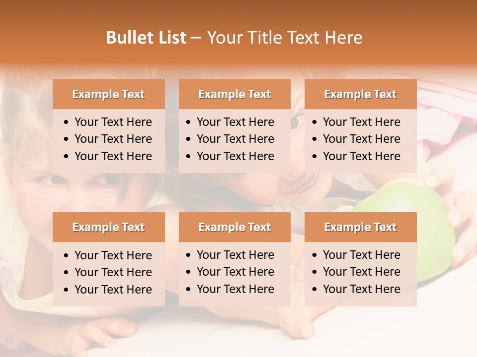 Two Beautiful Children Struggle For Apple Over White PowerPoint Template