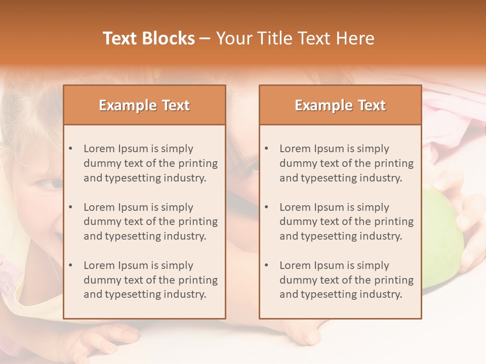 Two Beautiful Children Struggle For Apple Over White PowerPoint Template