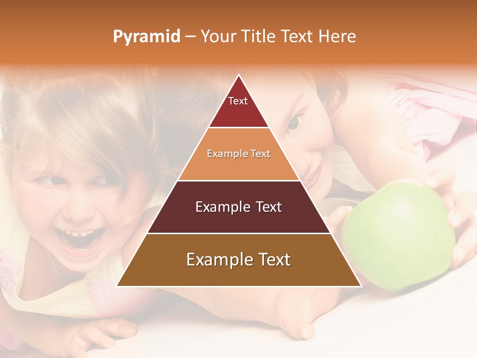 Two Beautiful Children Struggle For Apple Over White PowerPoint Template